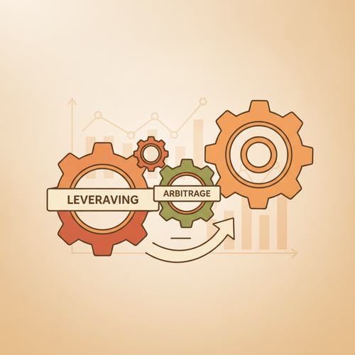 Flat design illustration showing institutional unsecured liability leveraging and strategic transactional arbitrage through interconnected financial mechanisms and data streams.