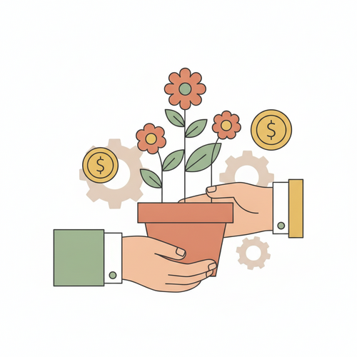 Flat design illustration depicting intergenerational capital transfer with hands passing wealth, emphasizing tax-optimized liquidity vehicles and robust estate planning.
