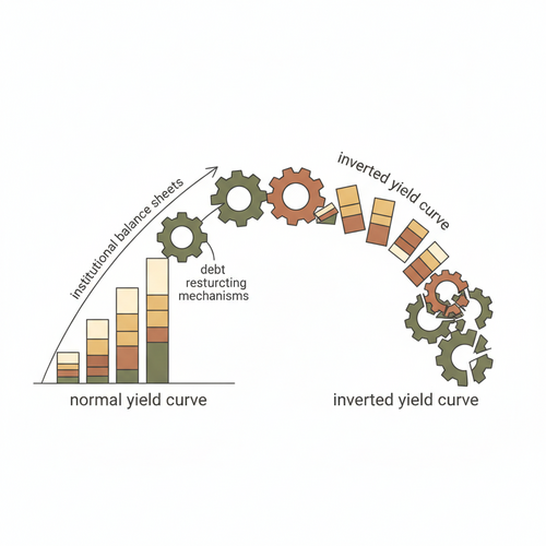 Illustration of a macroeconomic yield curve shifting, representing market dynamics and institutional debt restructuring models in finance.