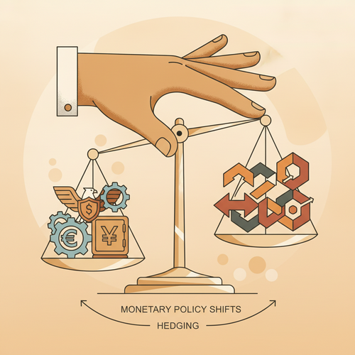 Monetary policy hedging for institutional capital, depicting the careful balance of central bank actions and advanced financial derivatives to manage interest rate risk.