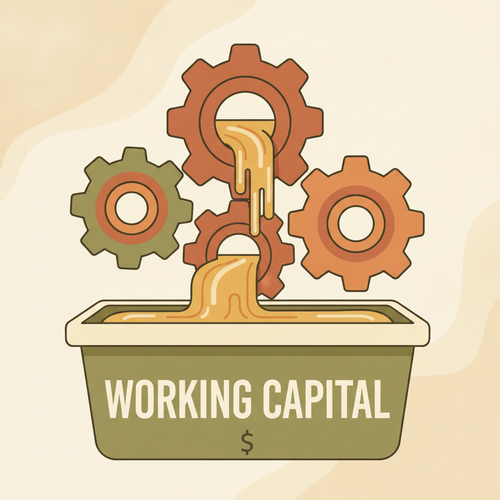 Conceptual illustration of a revolving credit facility funneling liquidity into working capital management.