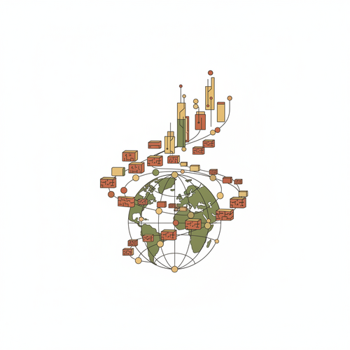 Flat design illustration of scalable micro SaaS incubation connecting global digital arbitrage opportunities.