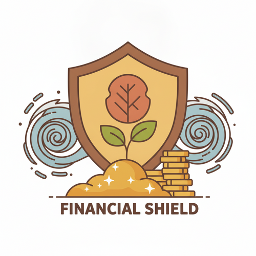 Flat design illustration showing a shield protecting wealth, representing strategic liability hedging and underwriting analysis for financial preservation.