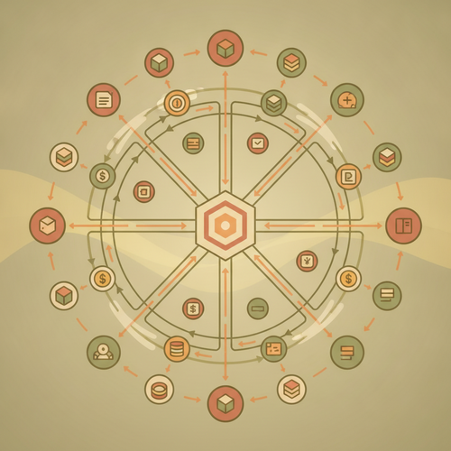 Illustration depicting decentralized venture capitalization, showing various interconnected nodes representing investors and projects, with digital assets flowing through a blockchain network.