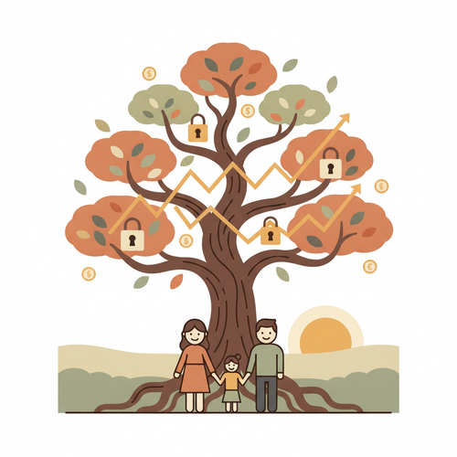 Conceptual illustration of a multi-generational family tree intertwined with financial graphs and secure digital locks, symbolizing intergenerational wealth preservation and strategic liquidity deployment.