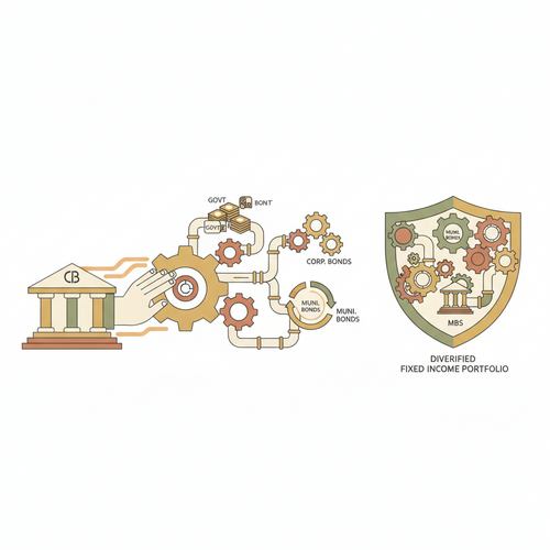 Conceptual illustration of monetary policy transmission mechanisms influencing fixed income hedging strategies