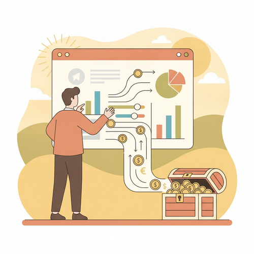 Flat design illustration of a business person analyzing financial data on a dashboard, representing quantitative working capital optimization.